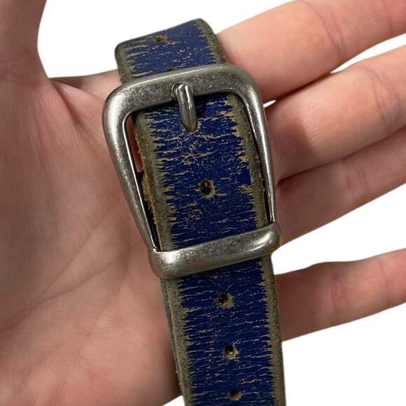 Fossil Belt Blue Leather Distressed Vintage - Picture 2 of 3